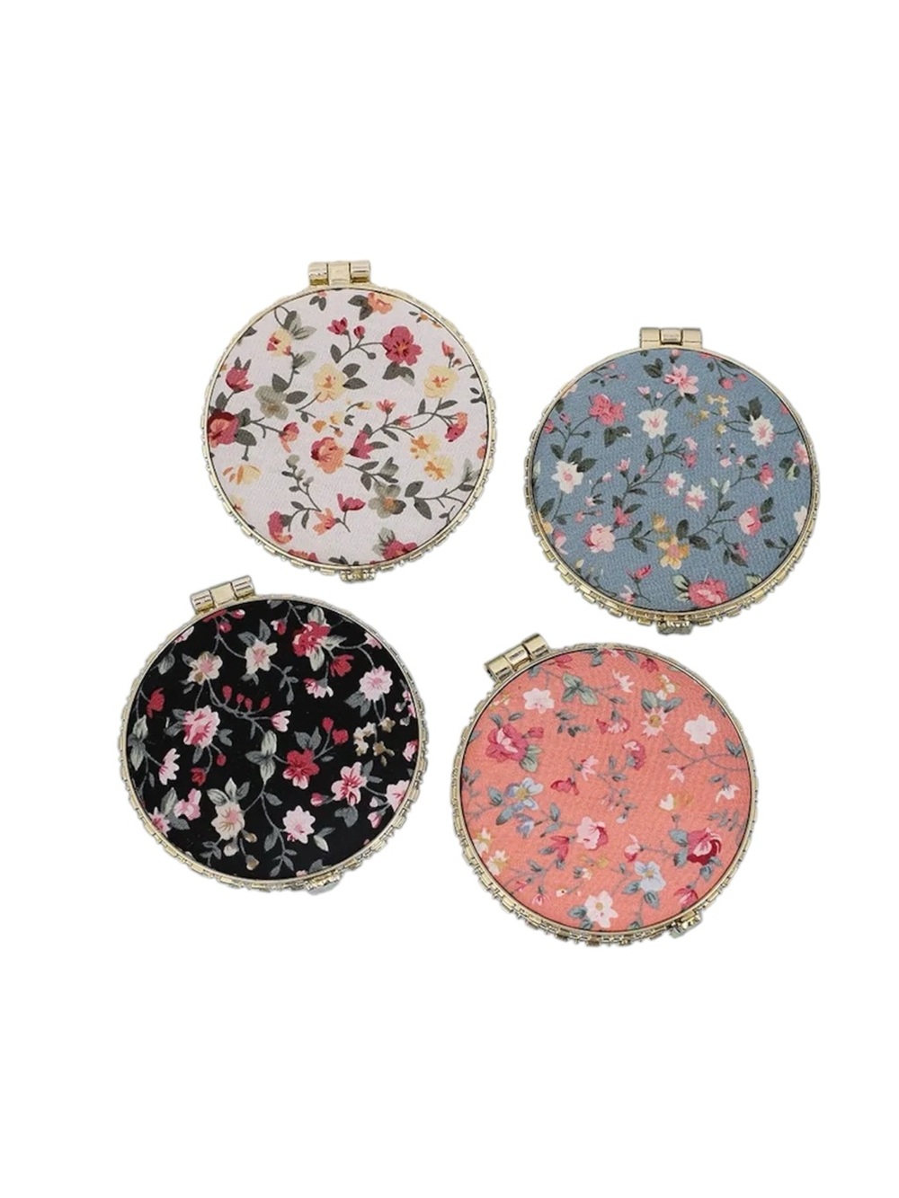 Floral Compact Round Pocket Mirror - Pink, Black, Blue, or White